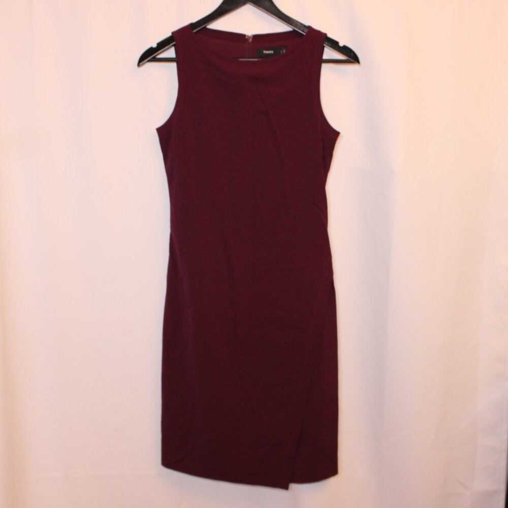 Theory Deep Purple Midi Wool Dress Women's Size 0 Minimalist Chic Quiet Luxury